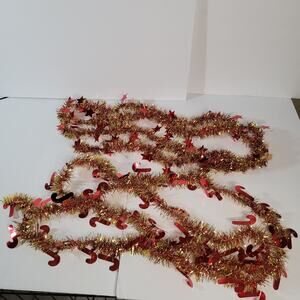 Festive Red & Gold Tinsel Garland - Candy Cane & Star